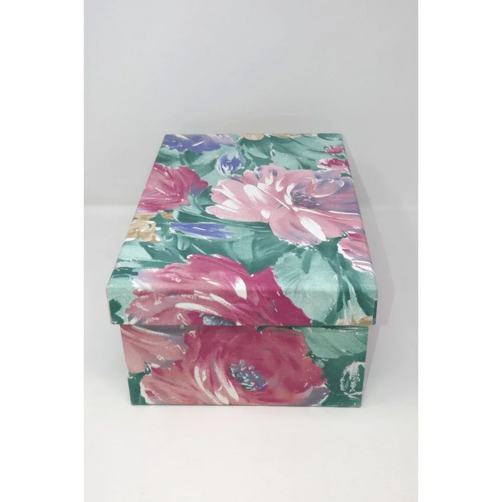 Mele Vintage 90s Fabric Floral Watercolor Jewelry Storage Chest 3 Lift Out Trays